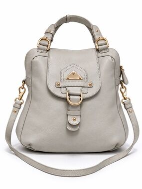 Charles David Gray Pebbled Leather Satchel Crossbody Shoulder Bag Gold Hardware